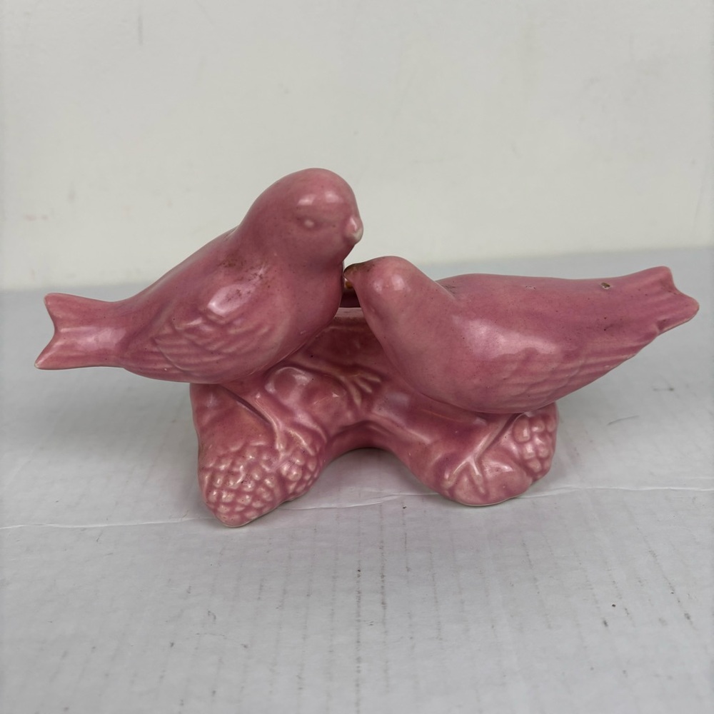 Vintage pink ceramic planter-birds on a nest-shabby chic/cottagecore